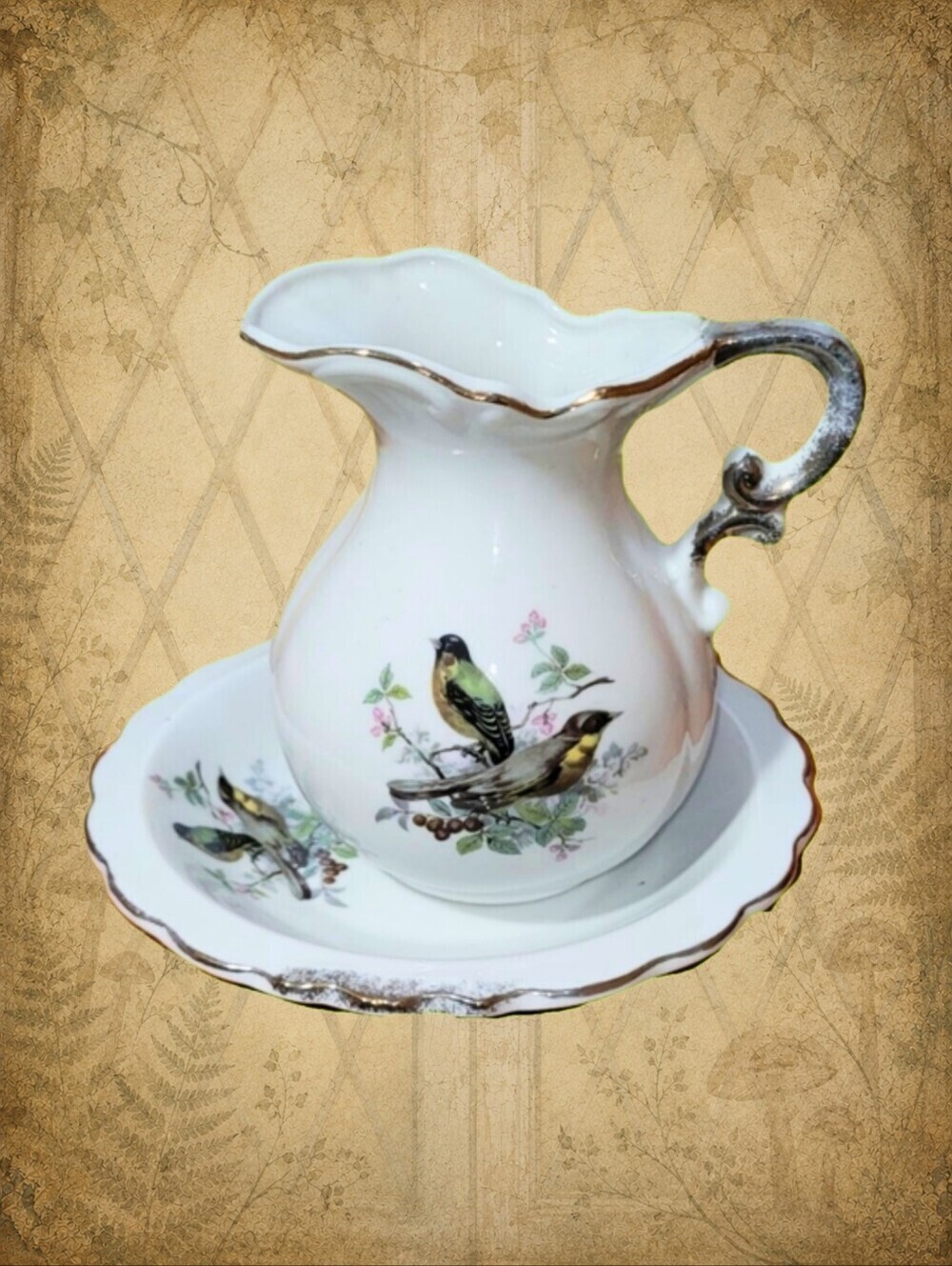 Forgotten Gardens 🥀🧚‍♂️ Vintage Japan Porcelain Vanity Set Bird Trinket Dish